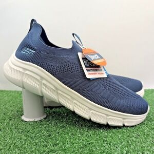 Bobs Skechers B Flex Shoes Mens 7.5 W Wide Blue Slip On Memory Foam Sneakers New